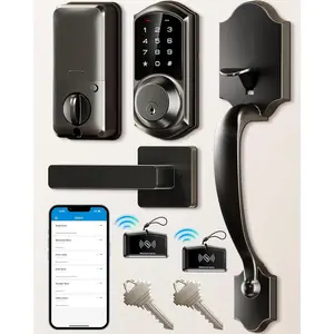 Smart Front Door Lock Set, App Control, Keyless Entry Deadbolt with Lever Handle, Electronic Digital Touchscreen Keypad, Auto Lock, Easy Install, Matte Black