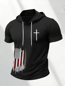 Casual Hooded Short Sleeve Top, Multicolor Versatile, Durable Screen Print, Easy Trendy Look, Summer Must-Have Clothing, Casual Streetwear