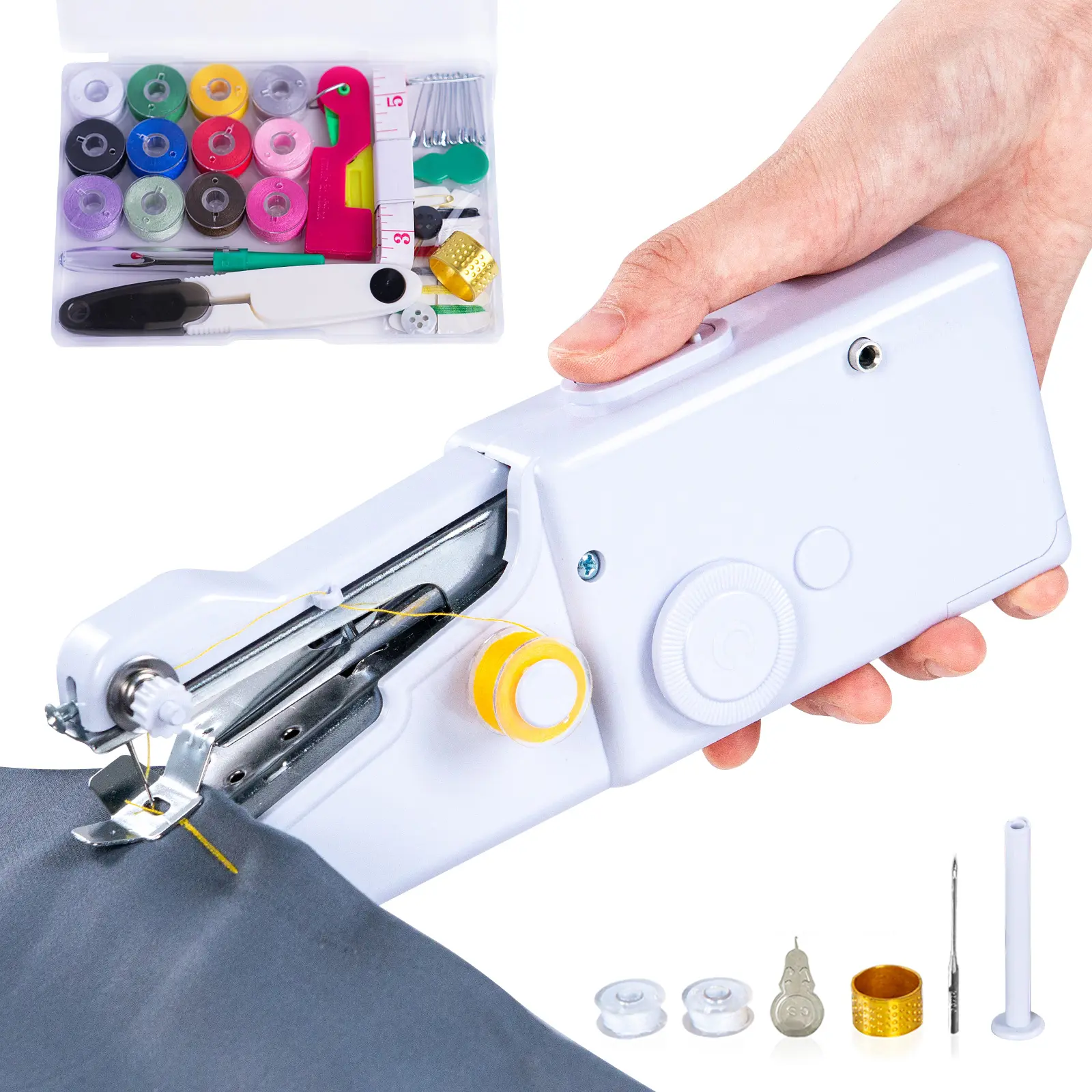 Handheld Sewing Machine, Portable Mini Electric Sewing Machine with Full Sewing Accessories Kit, Handy Stitch Quick Repair Tool for Fabric Clothes Home Travel DIY