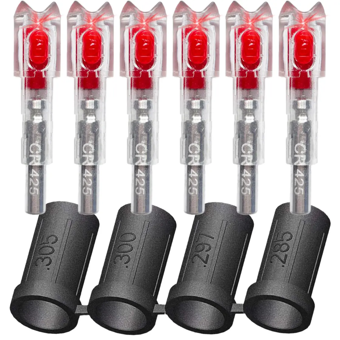 6-Pack Universal Fit Archery Lighted Nocks for Bolts - Easy ON/OFF External Switch, Lithium Batteries 48-Hour Life, Day & Night Visibility, Compound Bow Compatible, Hunting & Arrow Flight Tracking