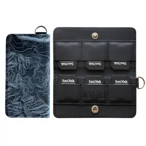 Topographic Map SD Card Holder with 6-Slots | PU Leather, Camera Accessory, Travel Case w/ D-Ring