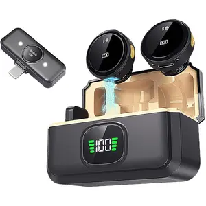 Lavalier Mic for Android, (2 TX+1 RX+ Case), 2.4GHz Intelligent Noise Cancellation, 82ft Range, 360? Adjustable Microphone for Video Recording, Podcast, Interview