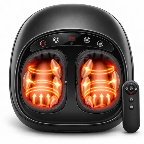 MASGRE Portable Shiatsu Foot Massager with Heat, Deep Kneading & Air Compression for Tired Feet, Removable Washable Sleeve, Improve Blood Circulation, Remote Control, Birthday Gifts for Women Her, Christma Gifts