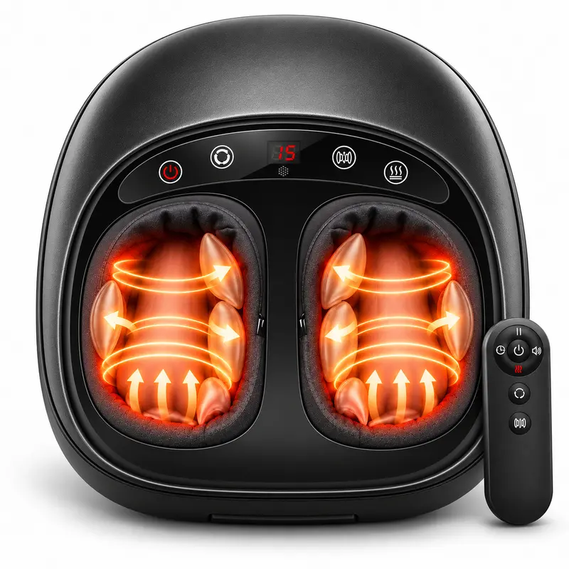 MASGRE Portable Shiatsu Foot Massager with Heat, Deep Kneading & Air Compression for Tired Feet, Removable Washable Sleeve, Improve Blood Circulation, Remote Control, Birthday Gifts for Women Her, Christma Gifts