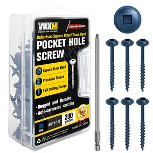 200pcs #8×1-1/2'' Blue Square Drive Self Tapping Screws with FREE Square Bit Screw Set Self Tapping Screws Square Head Hardware Fasteners Wood Screws DIY Repair Tool Kit