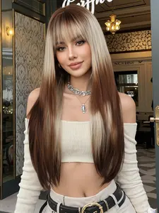 26 Inch High Temperature Fiber Gradient Long Straight Hair Wig, Synthetic Hair Wig, Natural Everyday Wear, Stylish and Comfortable Hairstyle