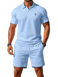 Men's Summer Polo Shirt Set, CC Pattern Print, Loose-Fit, Breathable Mesh Material, Ideal for Beach, Golf, Casual Wear