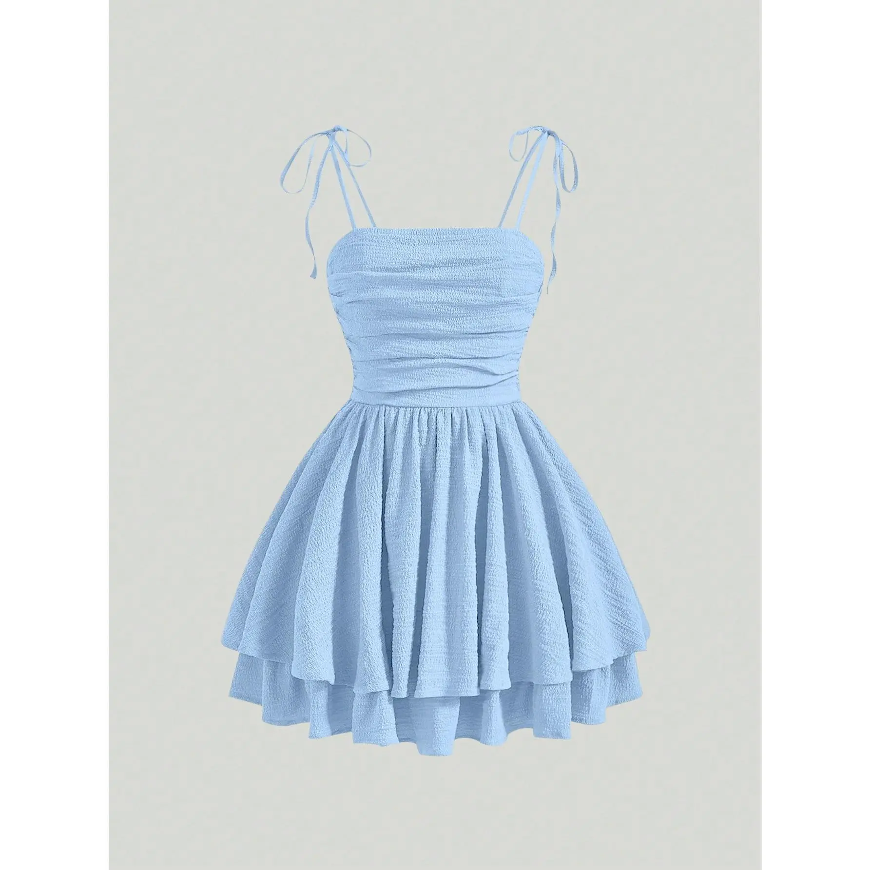 MOD Solid Ruched Bust Tie Shoulder Ruffle Hem Blue Butterfly Cami Dress,Pastel  Dresses For Women - TikTok Shop