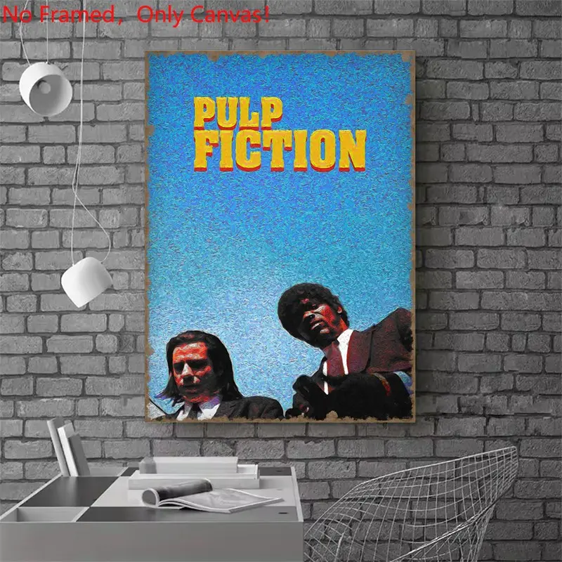 1 piece/set frameless canvas painting print poster, Classic Movie scenes Poster art，Pulp Fiction Movie Poster， a perfect gift for Movie loves, ideal gift for bedroom, living room, dorm hallway, kitchen, mural, wall decoration, room decor