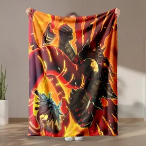 1 piece Yu-Gi-Oh! Flame Dragon vs Frost Dragon Duel themed flannel blanket - Flannel blanket with modern design, suitable for sofas and beds, all-season use, super soft and comfortable, digitally printed pattern, 100% polyester material, machine