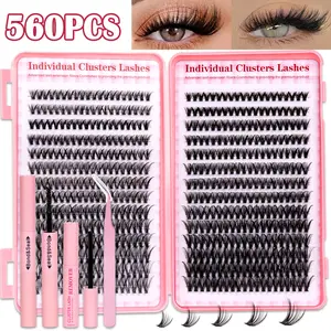 560Pcs Natural Look Cluster Eyelash Extension Kit, Volume Lash Clusters, DIY Mixed Length Lashes, 30D40D，D Curl，Soft Lightweight Curled Lashes, Waterproof Long-Lasting, Includes Bond&Seal + Remover+ Tweezers
