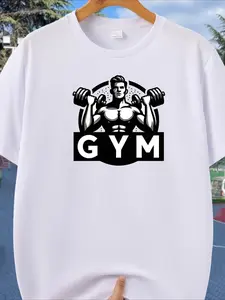 Man White TShirt Gym Workout Muscle Style Athleisure Sportswear Fitness Graphic Tee Men Casual Activewear Summer Short Sleeve Shirt Unisex Mens Womens Fashion Tees