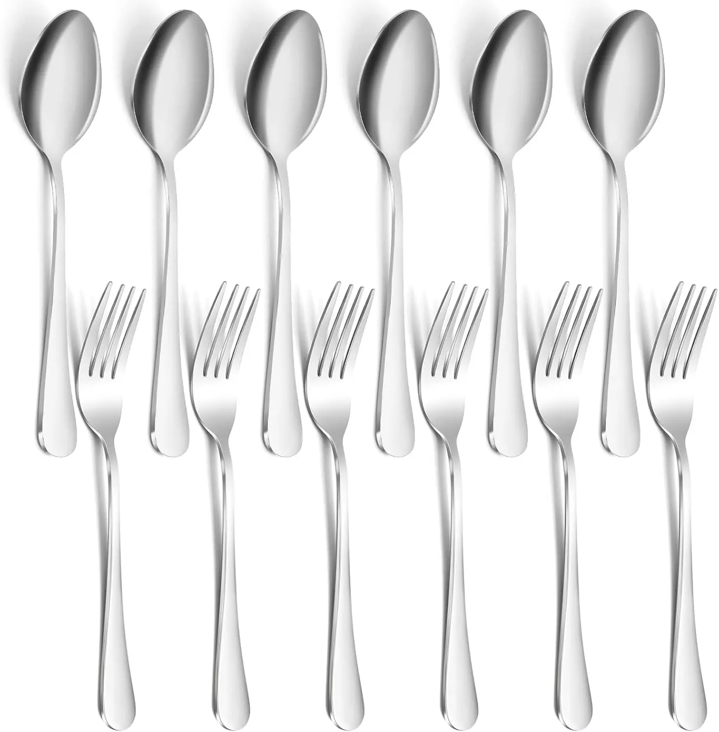 12-Piece Food Grade Stainless Steel Tableware Set - Stylish Utensils with 6 Elegant Forks (6.8in) & 6 Spoons (6.6in), Mirror Polished, Dishwasher Safe for Home & Kitchen
