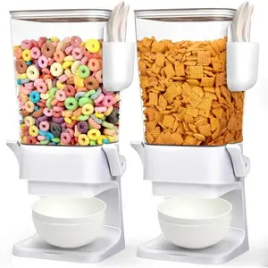 Cereal Dispenser Countertop with 4 Pack Bowls and Spoons 5.5 Qt Large Cereal Storage Container Holder for Pantry Dry Food Nut Dispenser Snack Candy Organizer Kitchen Organization for Oatmeal Granola Utensils