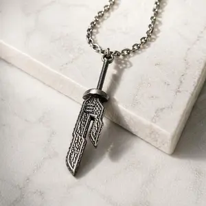 Edgy Sword Pendant Necklace Vintage Silver Chain Unisex Statement Jewelry for Street Y2K Style Daily Wear Lightweight Durable Retro Modern Decor - Hanging