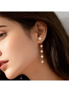 Long Tassel Ear Line Earrings, Elegant Versatile Dual-wear Pearl Stud Earrings Lady Fashion Accessories