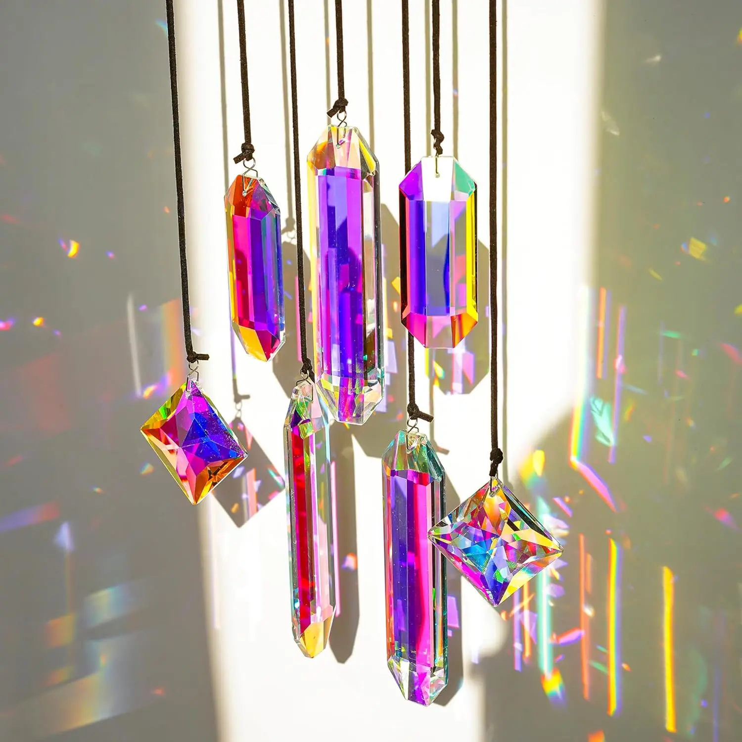 Set 7  Sun Catcher Prisms, AB Colored Suncatcher  Indoor Window Hanging Christmas Ornaments Rainbow Maker Prisms for Home Garden Decor