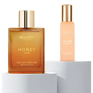 BellaVita Luxury Honey Oud & GLAM Woman Perfume Bundle | Eau De Parfum 100ml + 20ml Mini | Long-Lasting Floral, Spicy & Sweet Notes | Patchouli, Vanilla, Jasmine & Rose | Clean, Vegan & Cruelty-Free Fragrances