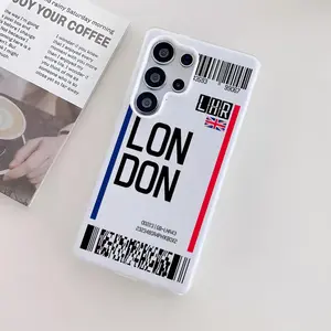 PIKPAKA plane travel ticket britain Phone Case For Samsung Galaxy S25 S24 S23 Ultra, Jelly Clear Case Soft TPU Bumper, Shockproof Scratch-Resistant Durable, Ultra-Thin Precise Fit, Anti-Yellowing Crystal Back, Gift Men Women