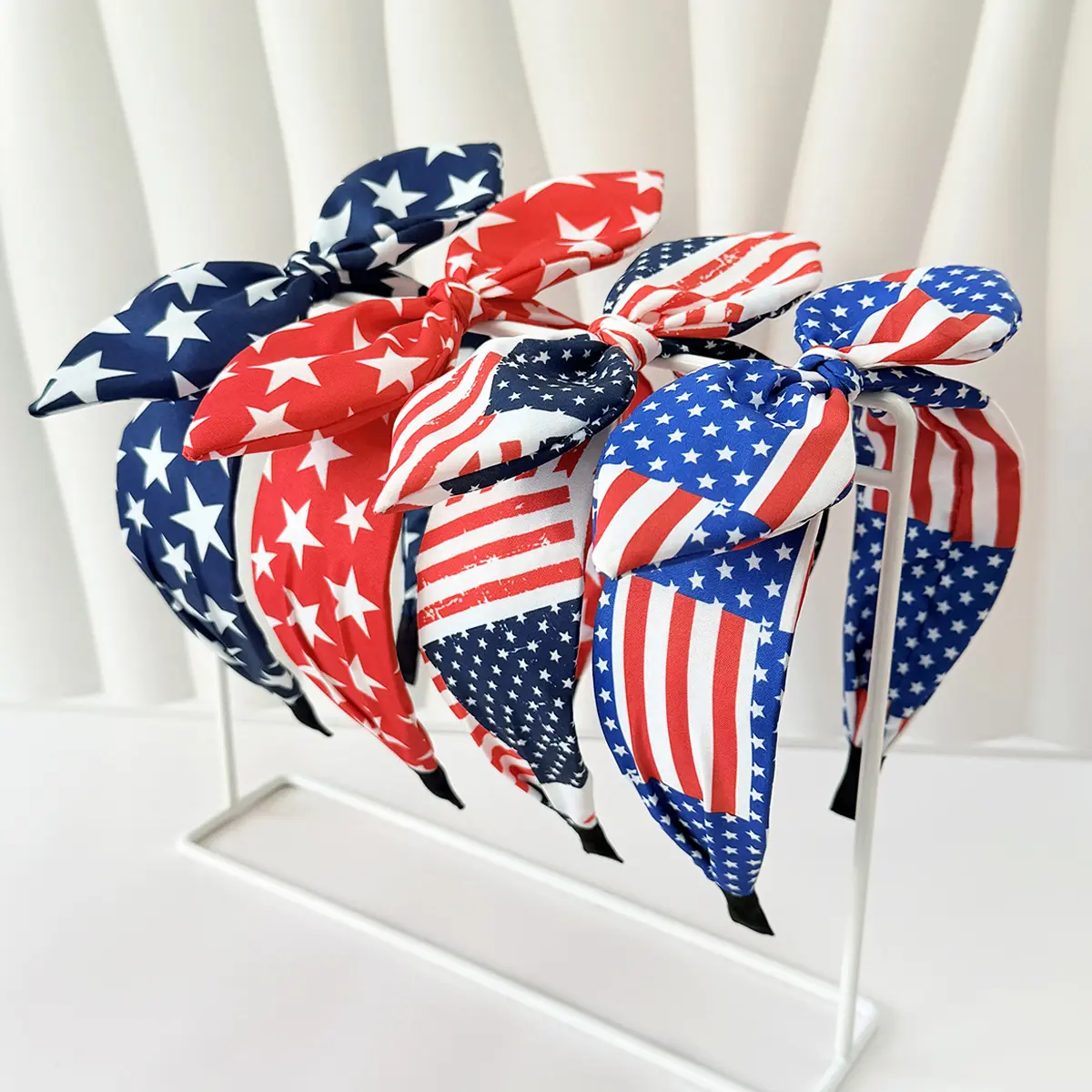 4PCS 4th of July Knotted Headbands, Patriotic Red White Blue Star Striped Bow Headbands, USA Flag Hair Accessories for Women Girls, Independence Day, Memorial Day Party Favors