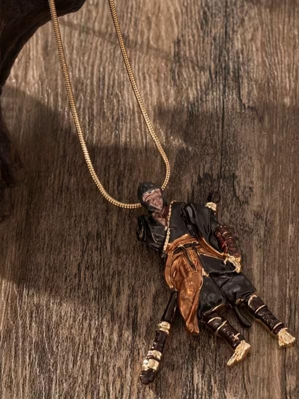 Mythical Goku Alloy Pendant Necklace, Vintage Dark Fantasy Design Snake Chain, Fashion Jewelry Gift for Valentine's Day New Year