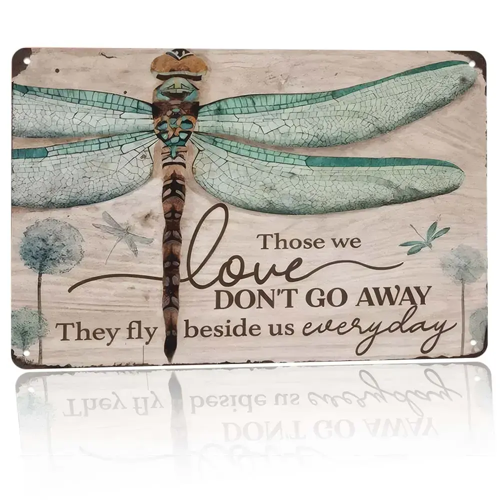 12x8 Inch Rustic Vintage Aluminum Dragonfly Memorial Plaque Sign, Decorative Metal Wall Art Sympathy Gift, Aluminum-Based Farm-Themed Nostalgic Rustic Home Signs for Farmhouse Decor, Aluminum-Based Home Signs