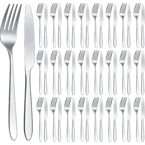 50 Pieces Stainless Steel Forks Silverware Set Dinner Forks and Knives Flatware Tableware Cutlery Set for Kitchen,Restaurant(7.1 x 1 Inch, 8.4 x 0.7 Inch,Silver)