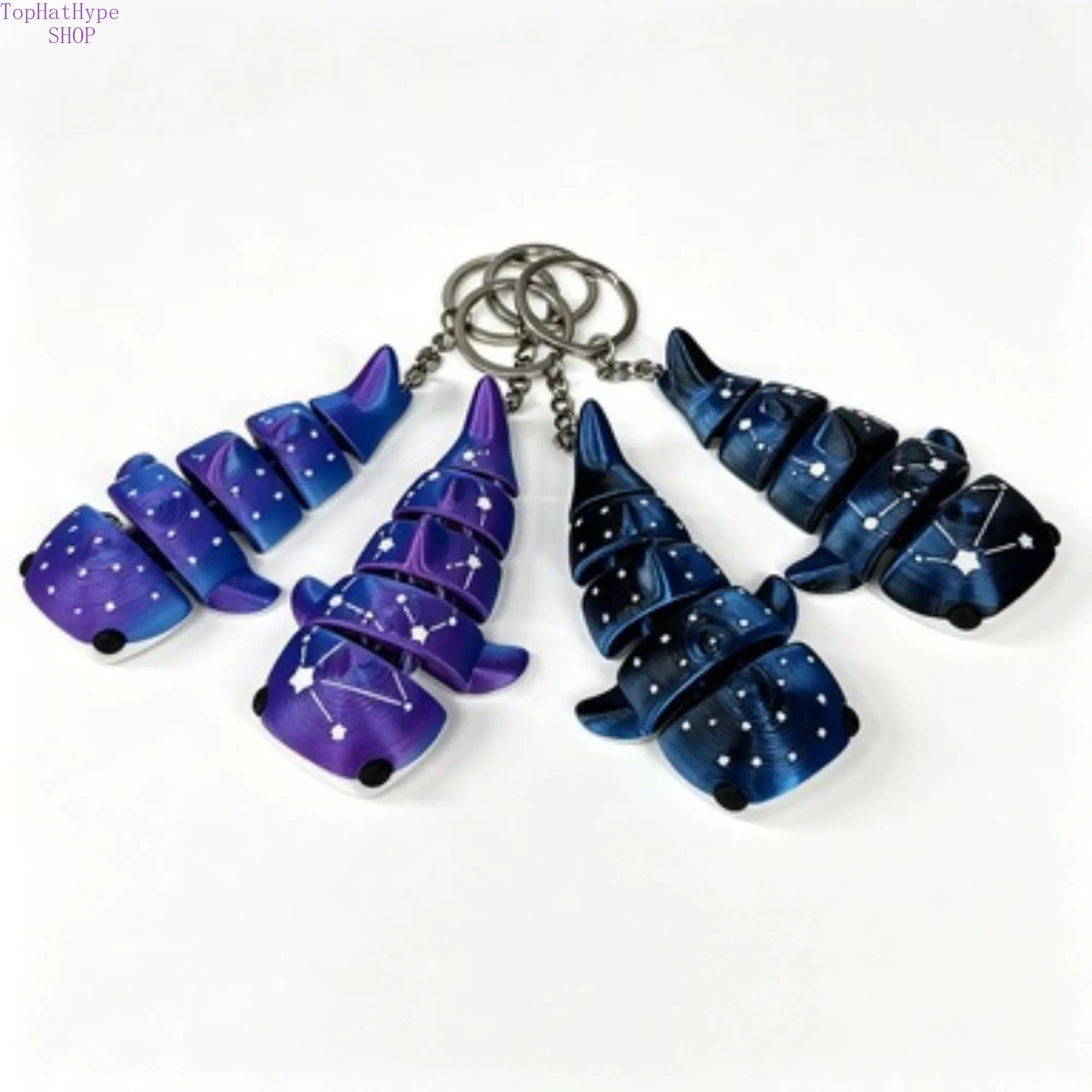 3D Printed Starry Sky Shark Keychain, Keychain For Bags, Ombre Shark Keyring-Flexible Joints Whale Shark Pendant, Whale Shark Charm with Keyring Matte Blue Purple Women Men Bag Hanging Decoration Backpack Accessories Gift