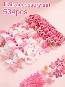 534/535pcs Little Princess Pink Collection Hair Accessories Set: includes bow hair clips, rubber bands, butterfly hairpins. Comes with storage box. For young girls, mothers, and gift-givers. Ideal for daily hairstyles, birthday gifts, and holiday surprise
