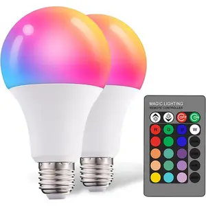 E26 Warm LED Light Bulb, 6W RGBW Color 500LM with 16 Color Changing Modes for Christmas, Party etc with Remote Control 2 Pack