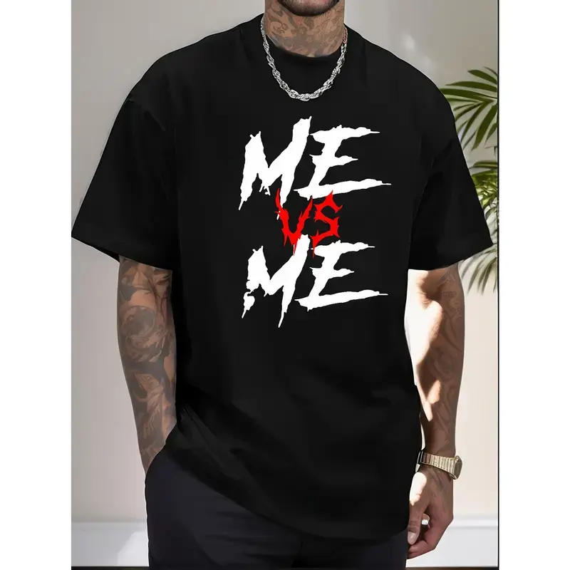 Oversized Printed T-Shirt Men's Summer Casual Short Sleeve Round Neck Loose Fit Cotton Top Menswear Geometric Pattern Funny Tshirt
