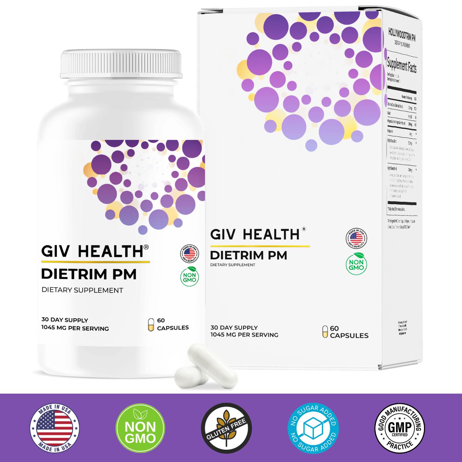 GIV HEALTH Dietrim PM - Advanced Nighttime Food Cravings & Noise Relief Supplement with Vitamins Magnesium Ashwagandha for Relaxation & Sleep Support Non-GMO US Made - Edible