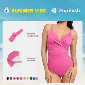 Popilush Ruched Cross-Front One-Piece Swimsuit Shapewear with Tummy Control Adjustable Straps High-Waisted Bathing Suit for Pool Beachwear Popilush Ruched Cross-Front One-Piece Swimsuit Shapewear with Tummy Control Adjustable Straps High-Waisted Bathing Suit for Pool Beachwear
