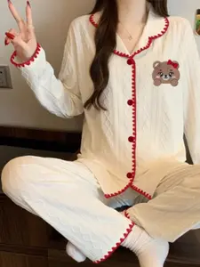 Cute Bear Pattern Women's Sleepwear Set, Soft Fabric Comfortable Home Wear, All-Season Suitable Ladies Pajamas, Stylish & Cozy Design