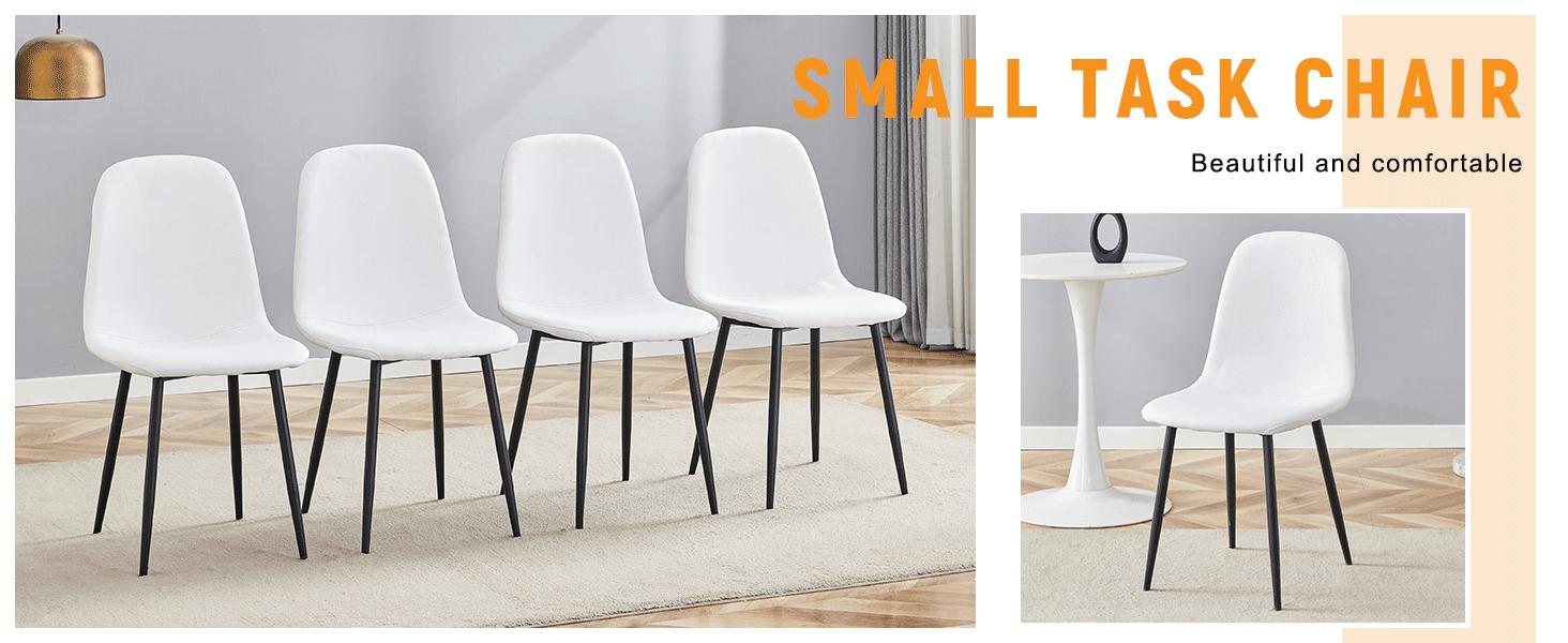 4PCS White Linen-Cotton Dining Chairs, with Metal Legs, Fit All Home Styles, Easy Assembly
