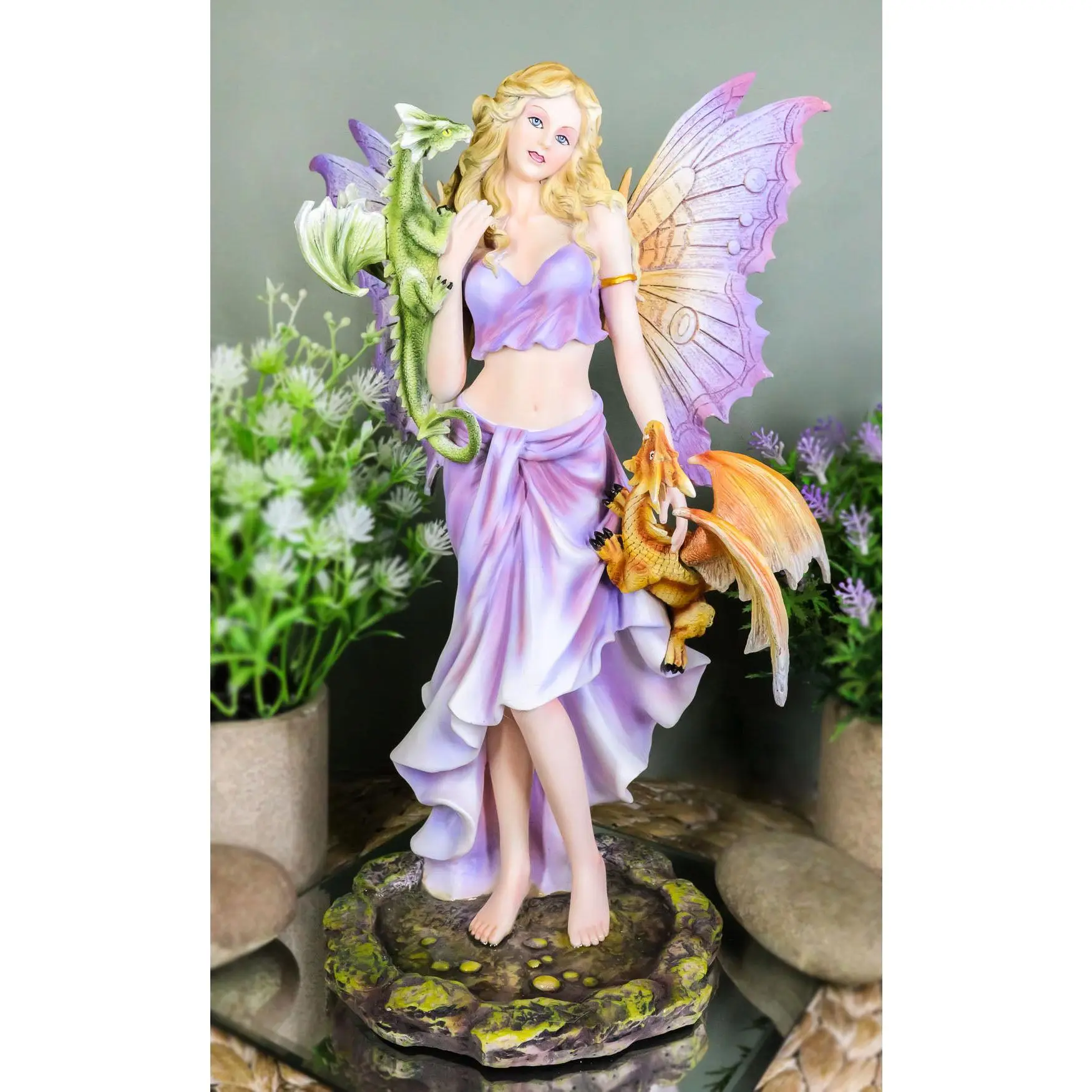 Khaleesi Mother of Dragons Purple Fairy with Green and Red Dragonlings Figurine