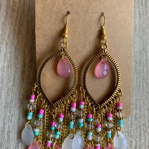 Beautiful Pink and Blue Beaded Earrings - Elegant Design with Colorful Beads