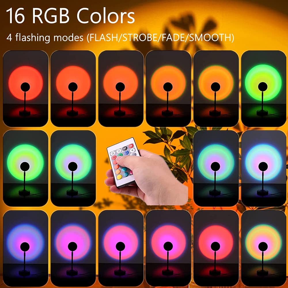Sunset Lamp Projector Light, Upgraded 180° Rotating 16 RGB Colors Atmosphere Light, sunset moon lamp 4 Modes, Starry Sky Lamp for Bedroom, Couples, Aesthetic Room Decor, Photo Lighting & Gift, Mood lighting Sunset hues, bedroom night light