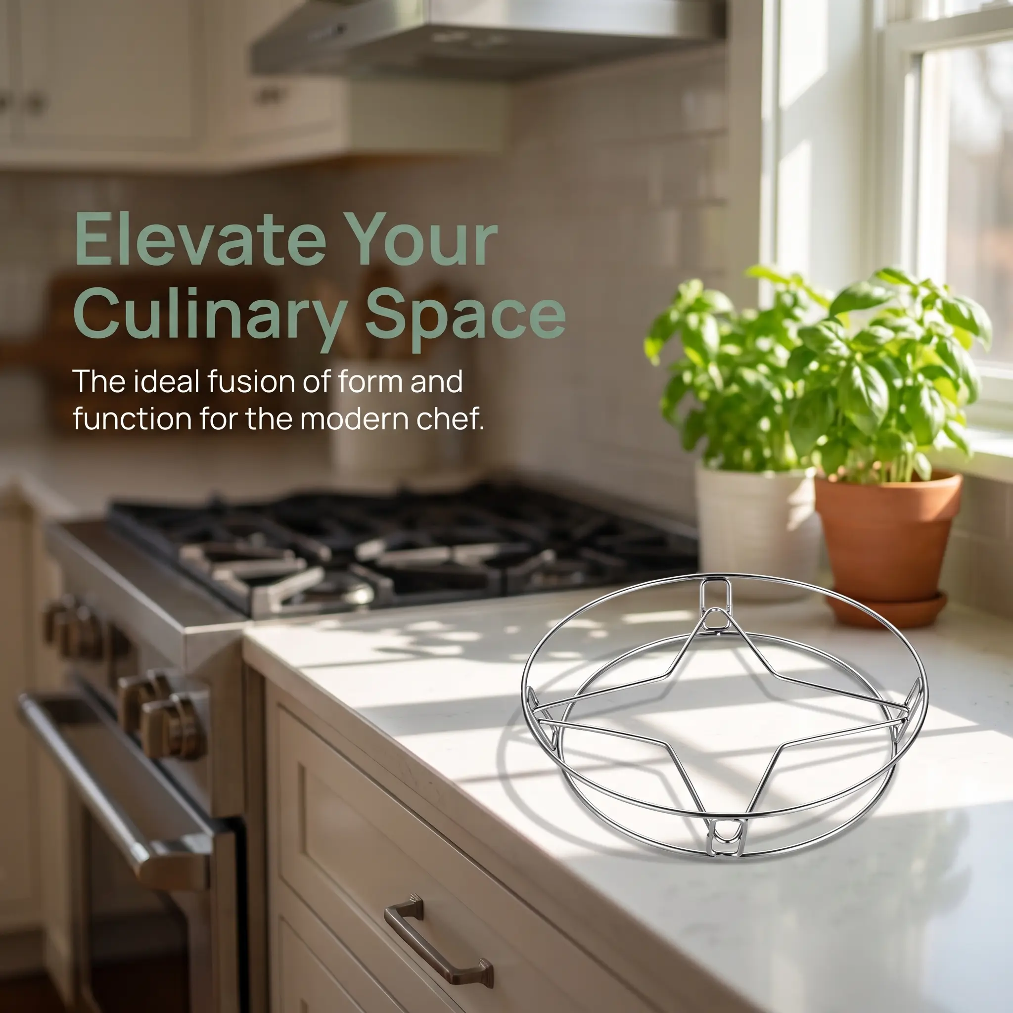 Stainless Steel Round Frame Steel Wire Trivet Rack - 1 Pc Compact, Lightweight Kitchen Cookware Accessory, Reversible Dual-Sided Pot Holder & Steaming Rack