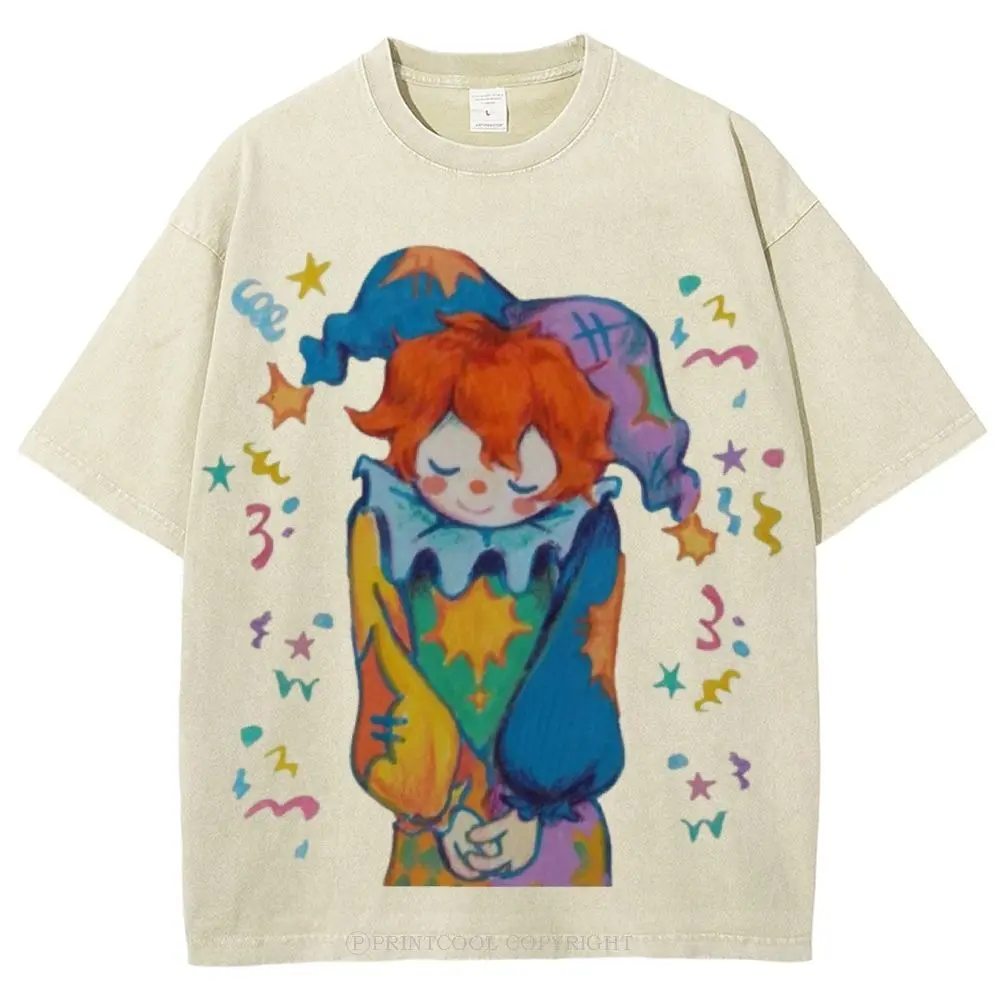 Cute Clown Unisex Vintage Washed Tee, Graphic Tee, Unisex Fashion, Full Color, Full Size, For Men, For Women