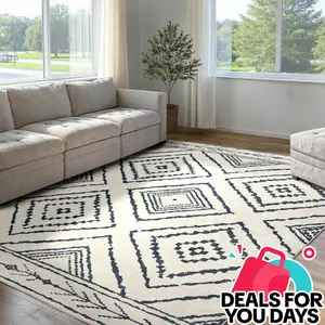 BESTSWEETIE Washable Rugs for Living Room Boho Area Rug Geometric Design Ultra Soft Durable Faux Wool Moroccan Runner Rug Non Slip TPR Backing Low Pile Machine Washable Kid Pet Friendly