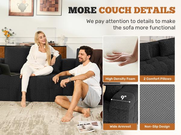 75" Cloud Loveseat Sofa in a Box, No Assembly Required Comfy Deep Seat Boneless Couch, Modern Small Couches for Living Room, Bedroom, Apartment