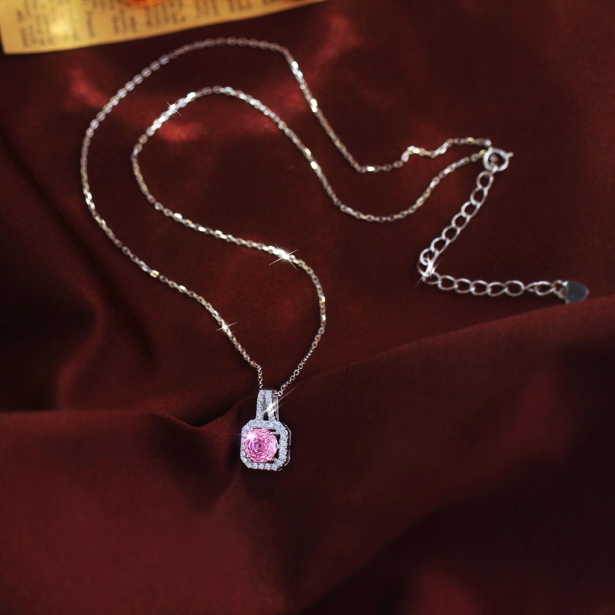 925 Sterling Silver Pink Rose Cut Square Pendant Necklace Set With Full Cubic Zirconia Stones 5A Cubic Zirconia Women’s Light Luxury Collarbone Necklace for Commuting Dates and Weddings 925 Sterling Silver Pink Rose Cut Square Pendant Necklace Set With Full Cubic Zirconia Stones 5A Cubic Zirconia Women’s Light Luxury Collarbone Necklace for Commuting Dates and Weddings