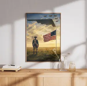 America 250th Anniversary Poster, Revolutionary War Soldier and US Flag Wall Art, B2 Spirit Aircraft Patriotic 1776 2026 Freedom