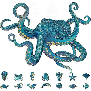 Octopus Wooden Jigsaw Puzzle 135 Pieces, 17.3"x13.6" with Unique Shapes for Adults by