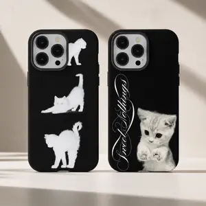Cute Cat Silhouette & Sweet Nothings Smartphone Case - Cellphone Accessories for iPhone 12/13/14/15/16/17 Pro Max Plus, Handheld Wireless Compatible Samsung Phones, Unisex Fan Gift