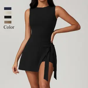 Women's Sleeveless Tennis Dress with Ruffle Side Slit, Built-in Shorts for Yoga, Golf, and Athletic Activities