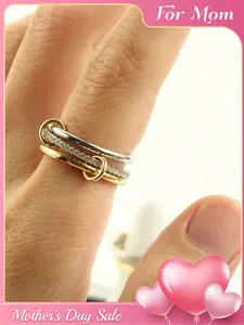 1pc Stacked Ring With Three Rings Interlocked Stackable Rings Inlaid With Synthetic Zirconia Stone Copper Material Fashionable And High-End Women's Wedding Ring