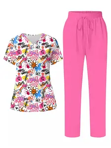 Women's V-Neck Short Sleeve Hospital Nurse Uniform Set, Comfortable Casual Medical Scrubs, Moisture-Wicking Surgical Clothing, Nursing Clothes