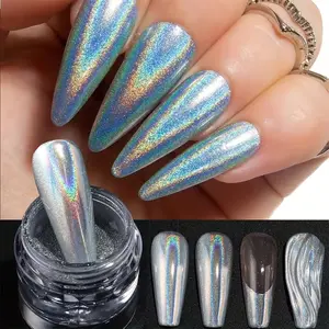 Metallic Mirror Chrome Nail Powder, Holographic Laser Silver Color Nail Polish Glitter Paint, High Quality Glitter, UV Gel Nail Art, Manicure Creation, Iridescent Glitter, Metallic Sparkle, Glitter Nails